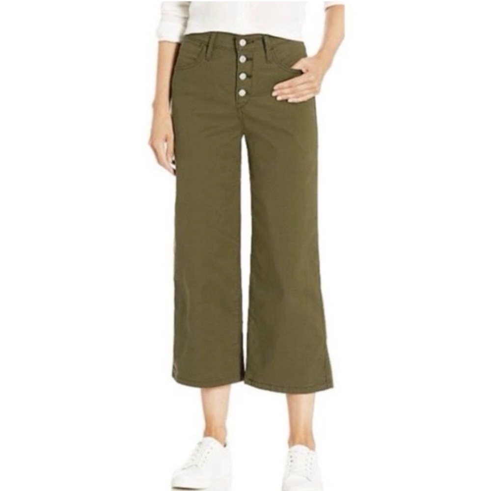 Levi's Mile‎ High Cropped Wide Leg Jeans Olive Green Size 25